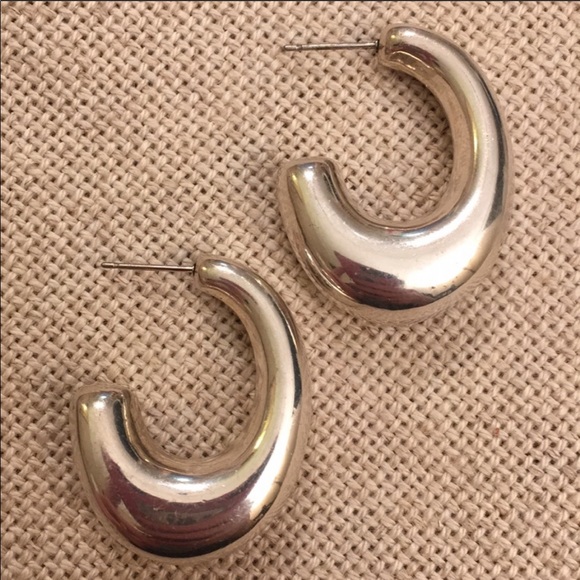 Silver Puffed Hoop Earrings - Picture 5 of 8